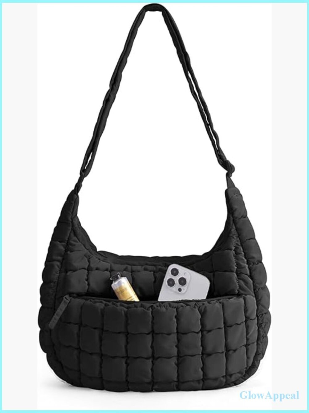 Quilted Crossbody Bag Fits iPad, Travel Hobo Shoulder Bag with Adjustable